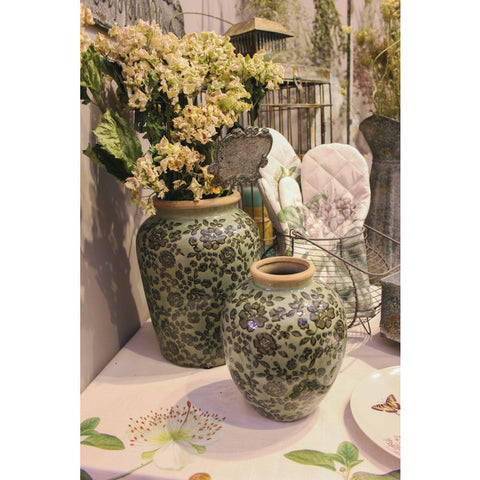 Nuvole di Stoffa Vase en céramique verte avec fleurs D20xH27 cm