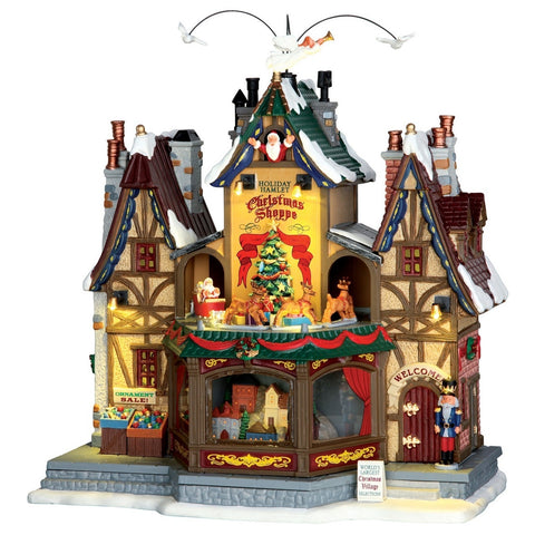 LEMAX Christmas village shop "Holiday Hamlet Christmas Shoppe" with porcelain lights and sounds
