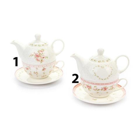 FABRIC CLOUDS Teapot with cup ANNETTE 2 variants with pink flowers h17 cm
