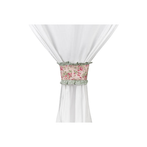 TISSU NUAGES Embrasse porte-rideaux ELIZABETH coton rose à fleurs 48x12 cm