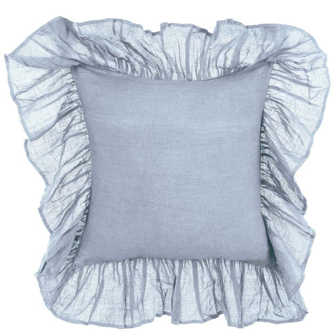 Blanc Mariclò "Dentelle" furnishing cushion in light blue linen with frills
