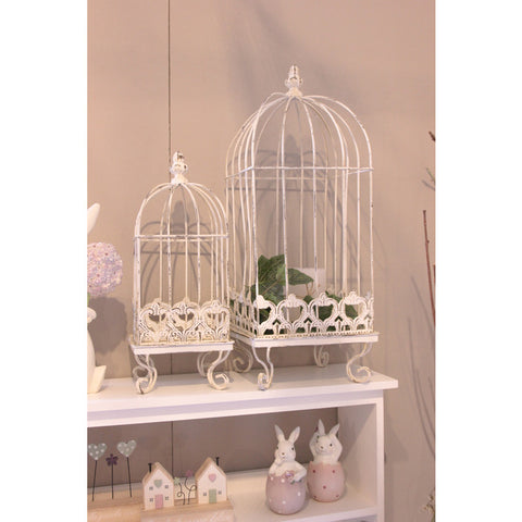 Nuvole di Stoffa Set of two Vintage Shabby Chic white metal cages "Wendy"
