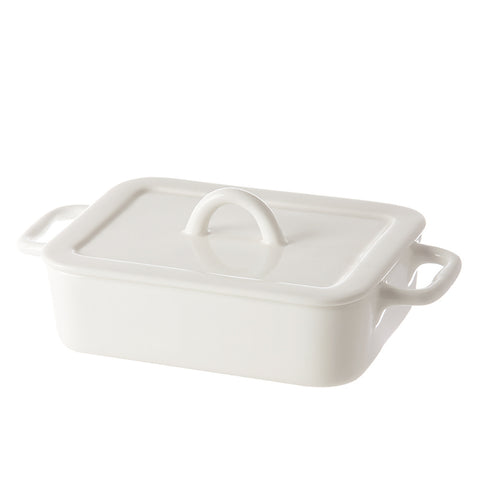 WHITE PORCELAIN Rectangular baking tray with lid 13x22xH5 cm P500250122