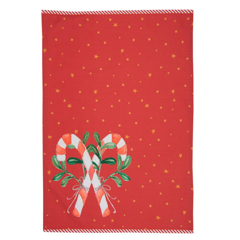Clayre &amp; Eef Red Christmas tea towel with candy canes 50x70 cm