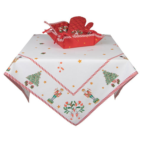 Clayre & Eef Guanto da forno bianco, rosso natalizio con schiaccianoci 18x30 cm