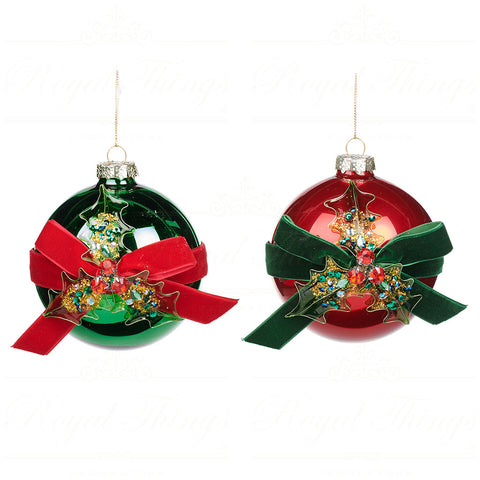 GOODWILL Christmas ball with velvet bow decoration 2 variants red and green 10 cm
