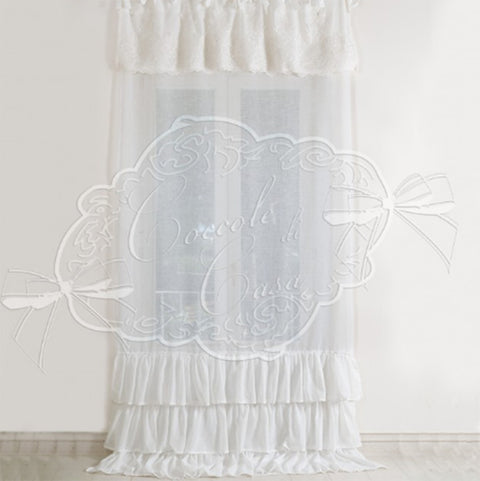 COCCOLE DI CASA Set of 2 curtain panels in Garzatino and white polyester with 3 deep ruffles 150x300 cm