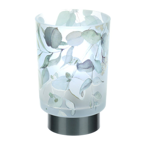 HERVIT Lampada da tavolo in vetro con decoro floreale verde Botanic Ø10x15 cm