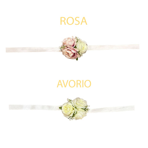FIORI DI LENA Bracelet avec 3 roses, hortensias et brume Made in Italy 2 variantes L 8+33 cm