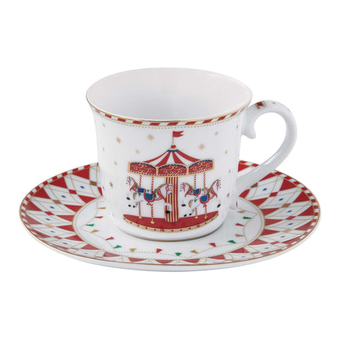 EASY LIFE tazza da tè con piattino porcellana "CHRISTMAS WONDERLAND" in box regalo rosso 200 ml