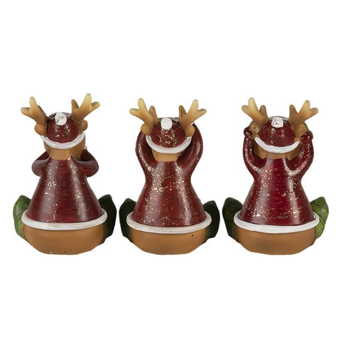 CLAYE E EEF Set 3 statuette natale renna non vedo non sento e non parlo 18x5x9cm