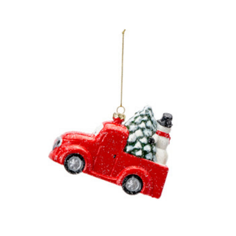 FABRIC CLOUDS Christmas tree decoration red and white truck 11 cm