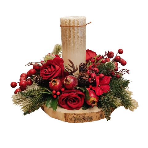 MATA CREAZIONI Girocandela centrotavola natalizio con candela e rose Ø37 cm