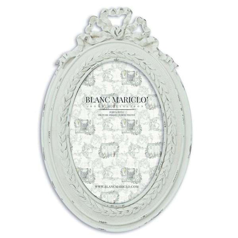 BLANC MARICLO' Cornice porta foto ovale con fiocco resina bianco 15x1,3x22,3 cm