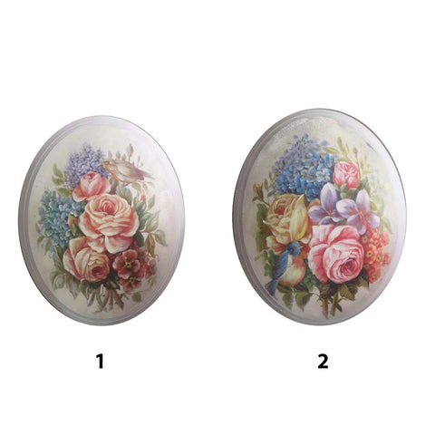 BLANC MARICLO' Oval painting with painted beige wood roses 2 variants 36x7x46 cm