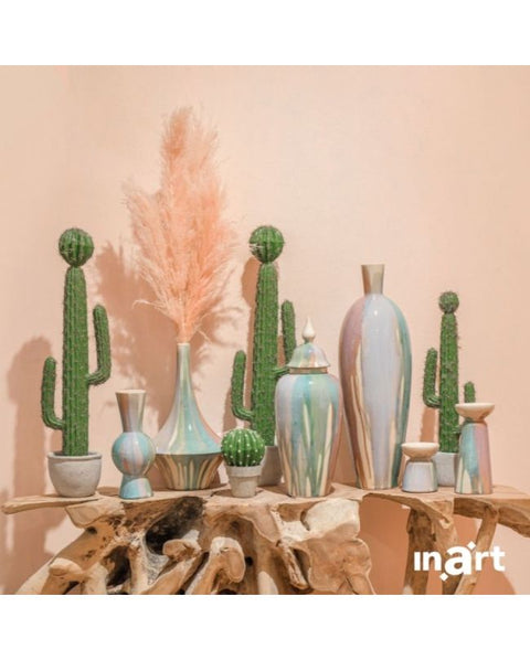 INART Vaso potiche decorativo per piante o fiori da interno colorato in ceramica, Vintage