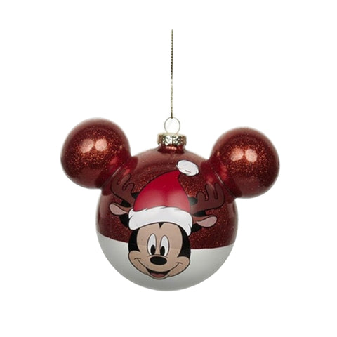 Kurt S. Adler Boule Disney Boule de Noël Mickey avec oreilles en verre rouge 14x8xh9,5 cm.