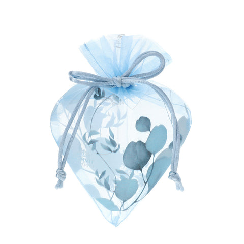 Hervit Blue organza heart bag with "Botanic" ribbon 12x17 cm