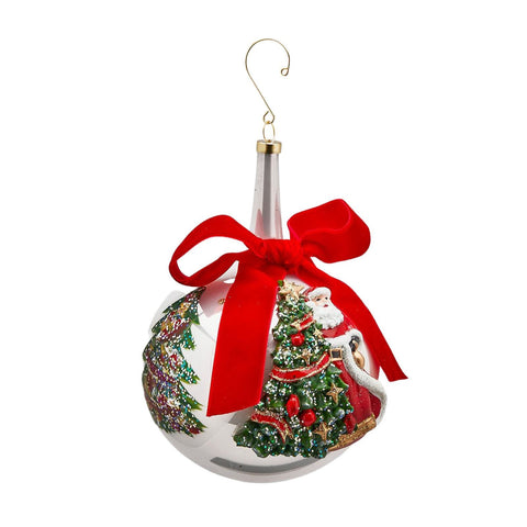 EDG Palla Babbo Natale sfera per albero con collo lungo vetro bianco Ø10 cm