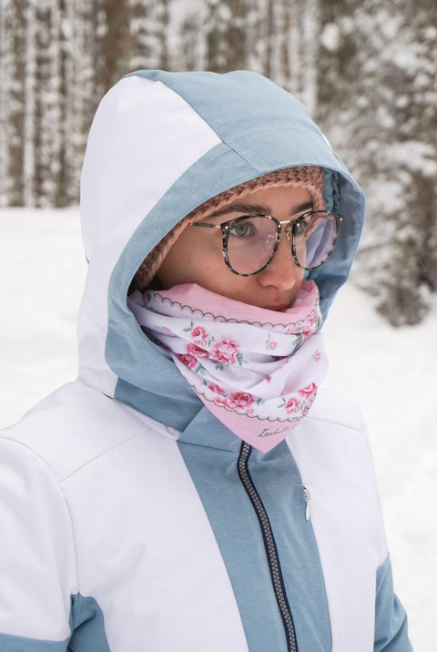 ISABELLE ROSE Bandana foulard fascia per capelli da donna bianco con fiori rosa