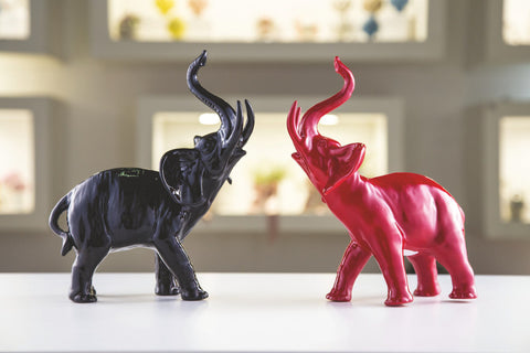 SHARON Petite figurine décorative éléphant en porcelaine rouge fabriquée en Italie H15 cm