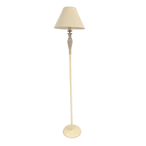 LEOLUX Floor lamp with lampshade high LORIS wood and dove gray metal H175 cm