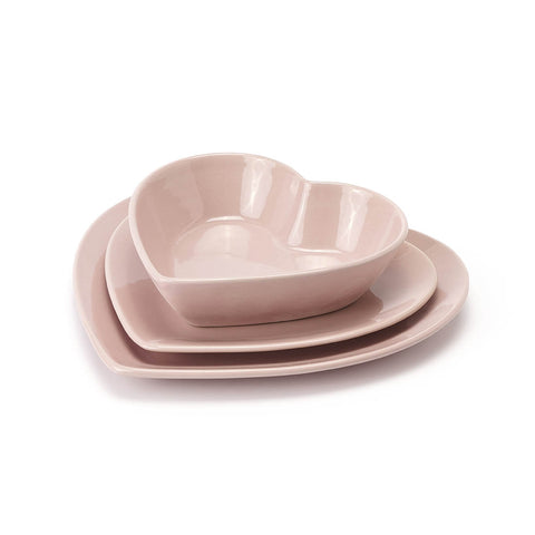 FABRIC CLOUDS Set de 18 assiettes coeur en porcelaine rose pastel pour 6 couverts
