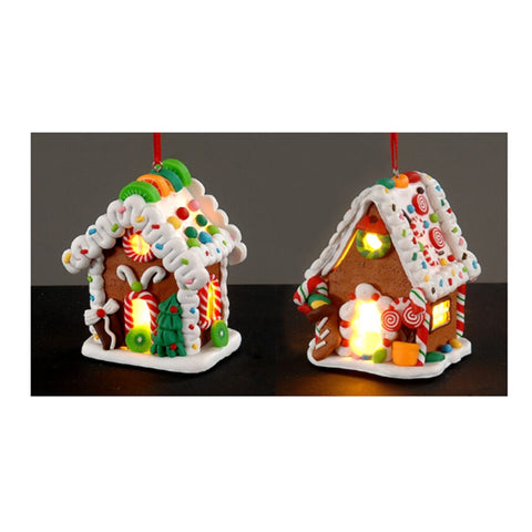 VETUR Décorations de Noël Maison en pain d'épice avec LED en résine pour sapin de Noël 9,5 cm 2 variantes