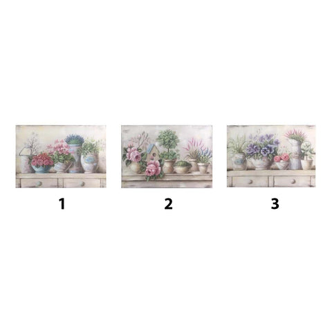 BLANC MARICLO' Canvas painting beige wood flowers 3 variants 51x3x35,5 cm