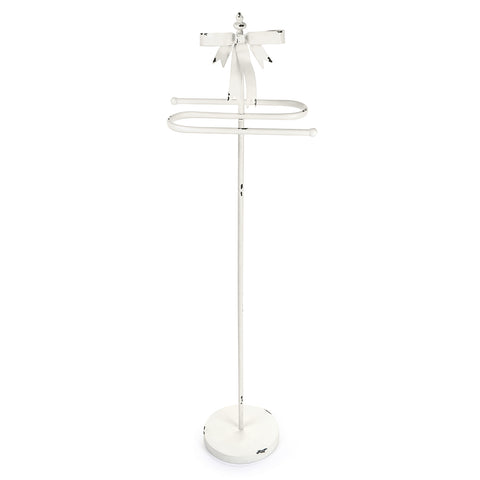 CLOUDS OF FABRIC Lampadaire porte-serviette de salle de bain blanc avec noeud en métal vintage effet vieilli, Shabby Chic