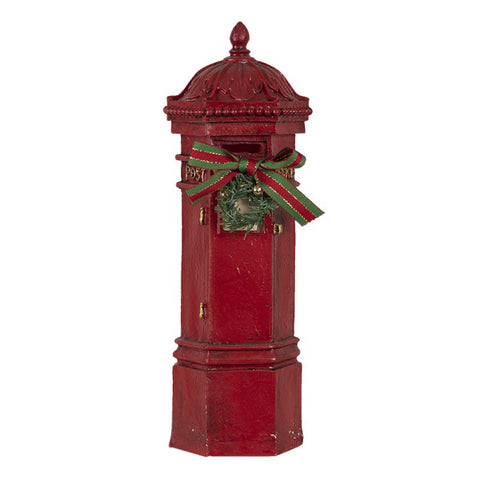 Clayre &amp; Eef Red Mailbox Christmas Figurine with Bow 10x9x29 cm