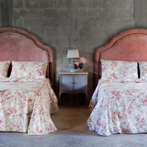 BLANC MARICLO' Parure de lit simple MARELLA taie d'oreiller haut et bas avec fleurs