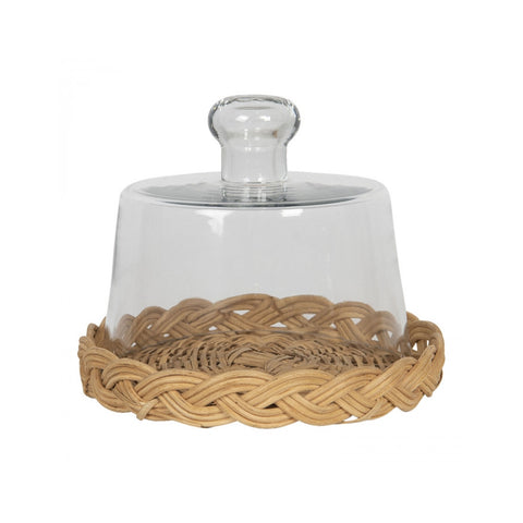 CLAYRE &amp; EEF Glass bell food cover with rattan base Ø15 H13 cm