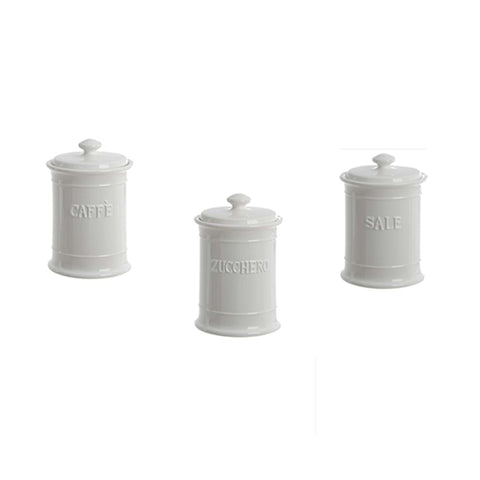 BLANC MARICLO' Set ceramic jars DESINARE salt sugar coffee 11x11x17 cm