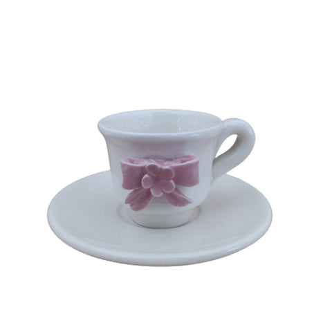 NALI' Set 6 tazzine da caffè porcellana bianca con fiocco rosa Ø6x6 cm LF39ROSA