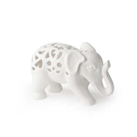 HERVIT Statuina elefante in porcellana traforato bianco 21x13 cm 27265