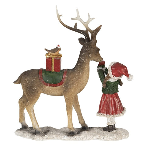 CLAYRE E EEF Decorazione addobbo natalizio bambina con renna e regalo 19x7x21 cm