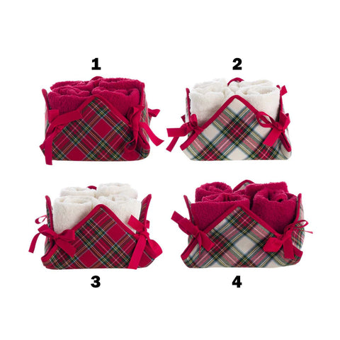BLANC MARICLO' Basket with 4 washcloths Christmas sponge set 4 red variants