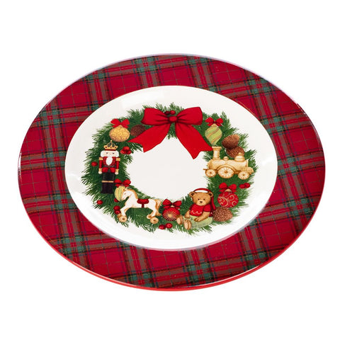 GOODWILL Piatto con ghirlanda natalizia e tartan in ceramica D21 cm