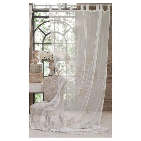 BLANC MARICLO' Set of 2 curtain panels with white CHAMPLEVE beige embroidery loops