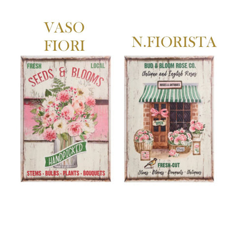 NUVOLE DI STOFFA Quadri canvas con rose in legno, Demetra Shabby Chic 50x70x2.5 cm 2 varianti