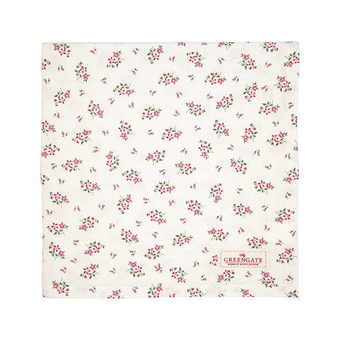 GREENGATE AVERY WHITE white cotton table cover with flowers 100x100cm COTTAB100AVY0102