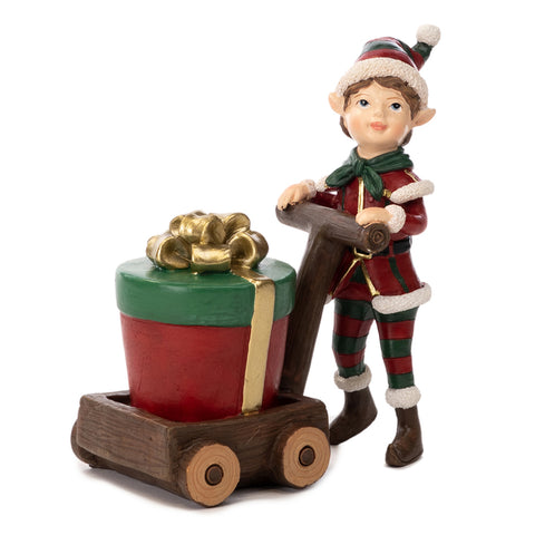 GOODWILL Statuetta natalizia Elfo in resina con carrello decorato a mano