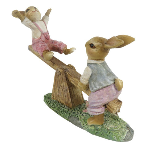CLAYRE & EEF Set 2 conigli sulla giostra decorazioni Pasqua beige 18x8x13 cm