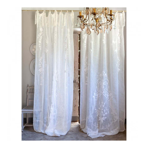Blanc Mariclò Set of two white curtain panels in Arpeggio embroidered linen 140x290 cm