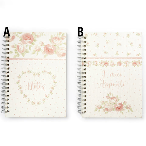 FABRIC CLOUDS Notebook recipe book with wooden pink flowers 2 variants 16x2,3x22cm