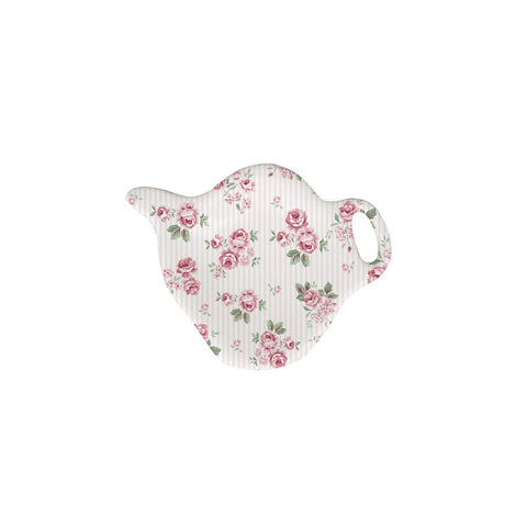 ISABELLE ROSE Porta bustine da tè in porcellana bianco con fiori rosa 9.5x7.2 cm