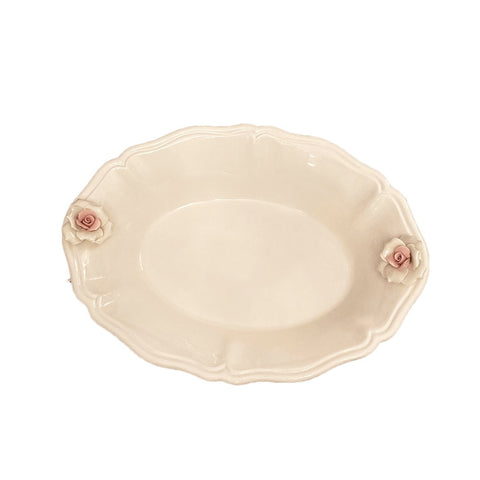 ADREM COLLECTION White porcelain oval tray centerpiece with roses 38x8x28cm