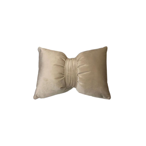 RIZZI Velvet bow cushion rounded cushion beige polyester 30x50 cm