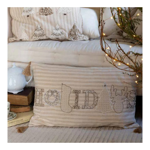Blanc Mariclò Christmas cushion in light beige cotton "Holidays" 40x60 cm